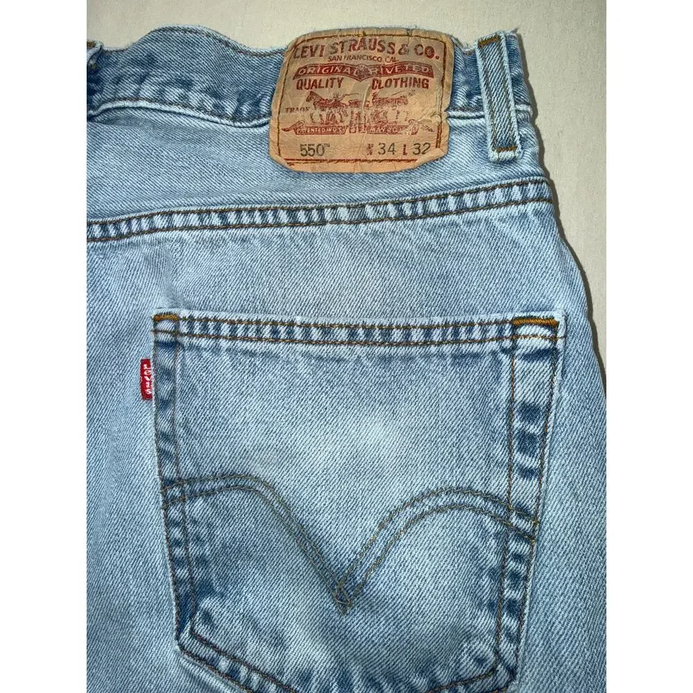 Mens Levi’s 550 Relaxed Fit 34x32 Light Wash Denim‎ Jeans Classic